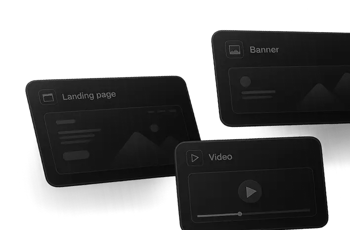Marketing material previews for banners, landing pages and videos
